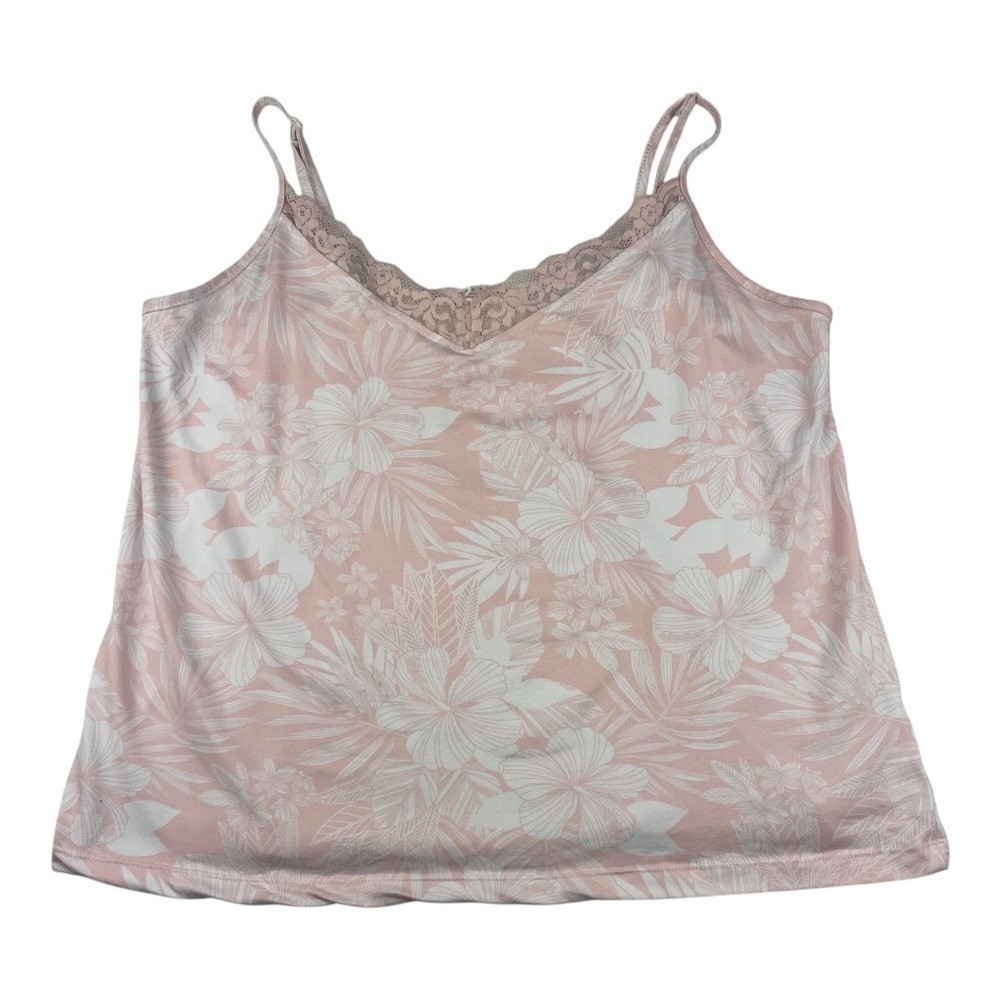 Rose + Vine Floral Lace Trim Cami Sleep Top Pink Size L-XL